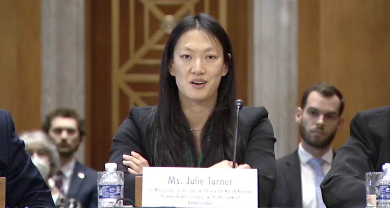 Julie Turner, nominee for US special envoy for North Korean human rights, speaks during her confirmation hearing before the Senate Foreign Relations Committee in Washington, D.C., May 17, in this captured file image (Yonhap)