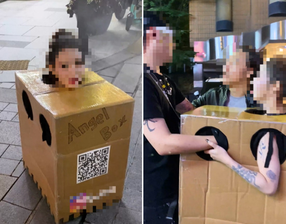 최근 서울 강남 한복판에서 행인들에게 박스 안으로 손을 넣어 자신의 가슴을 만져보라고 권유해 논란이 된 여성. [인스타그램]