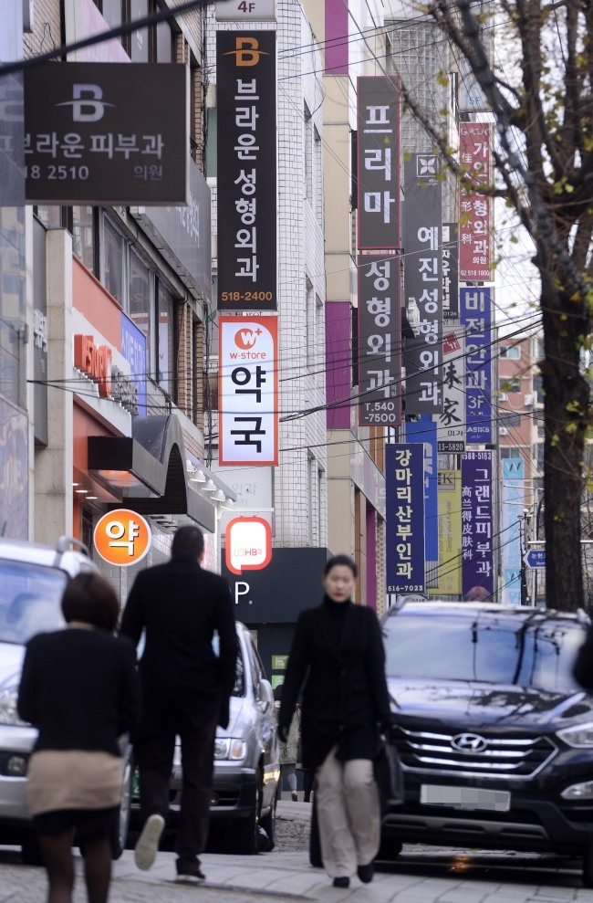 압구정역 성형외과 병원들. 박해묵 기자/mook@heraldcorp.com