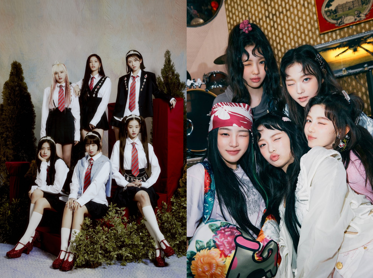 Ive on the left, NewJeans on the right (Starship Entertainment/Ador)