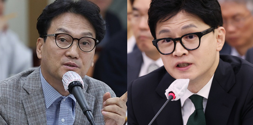 안민석(왼쪽) 더불어민주당 의원과 한동훈 법무부 장관. [연합뉴스]