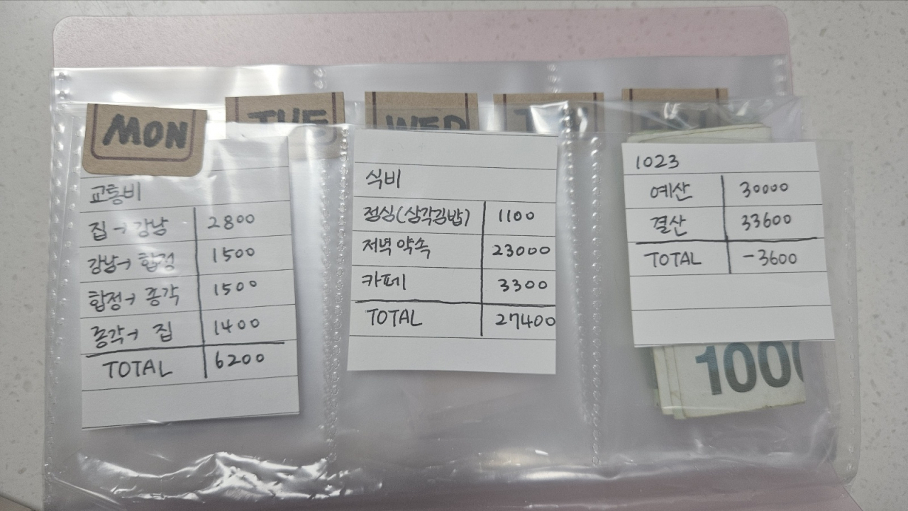 현금챌린지 1일차. 바로 적자가 났다. 박지영 기자.