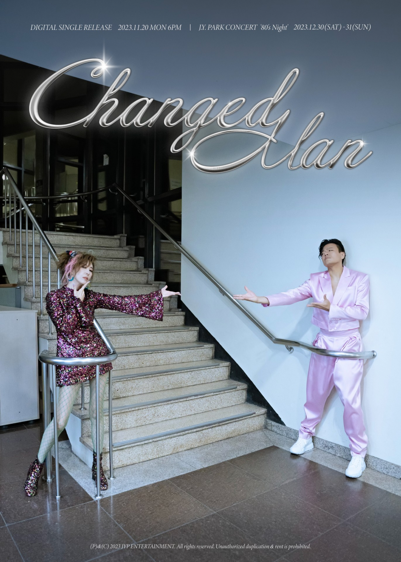 A poster for J.Y. Park's "Changed Man" shows Park (right) and singer Kim Wan-sun. (JYP Entertainment)
