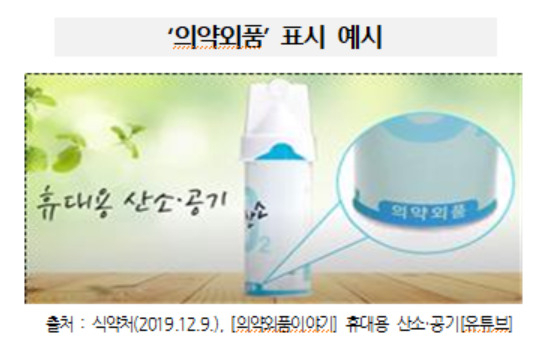 휴대용 산소캔 ‘의약외품’ 표시 예시 [한국소비자원 제공]