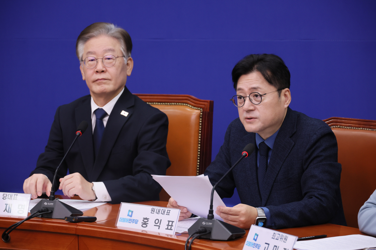 홍익표 더불어민주당 원내대표가 3일 국회에서 열린 최고위원회의에서 발언하고 있다. [연합]