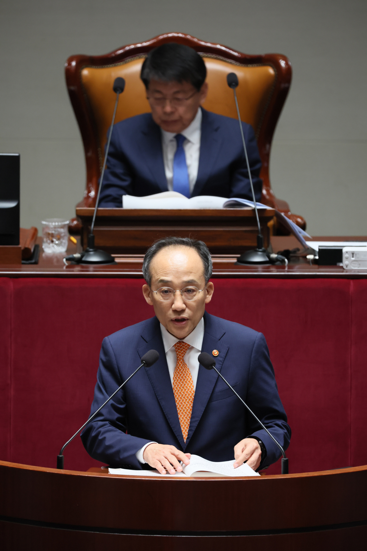 추경호 부총리 겸 기획재정부 장관이 3일 국회에서 열린 예산결산특별위원회 전체회의에서 제안설명을 하고 있다. [연합]