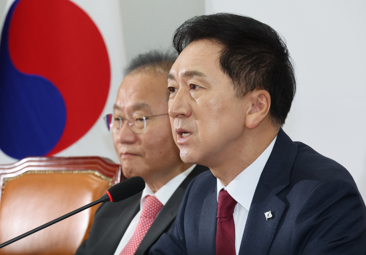 김기현 국민의힘 대표가 6일 국회에서 최고위원회의를 하고 있다. [연합]