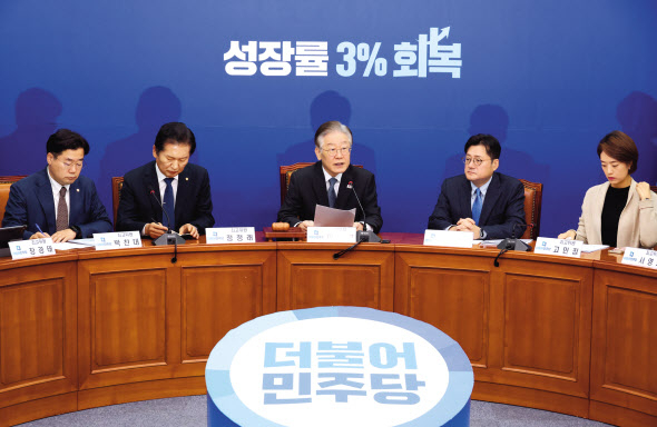 이재명 더불어민주당 대표가 6일 국회에서 열린 최고위원회의에서 발언하고 있다. [연합]