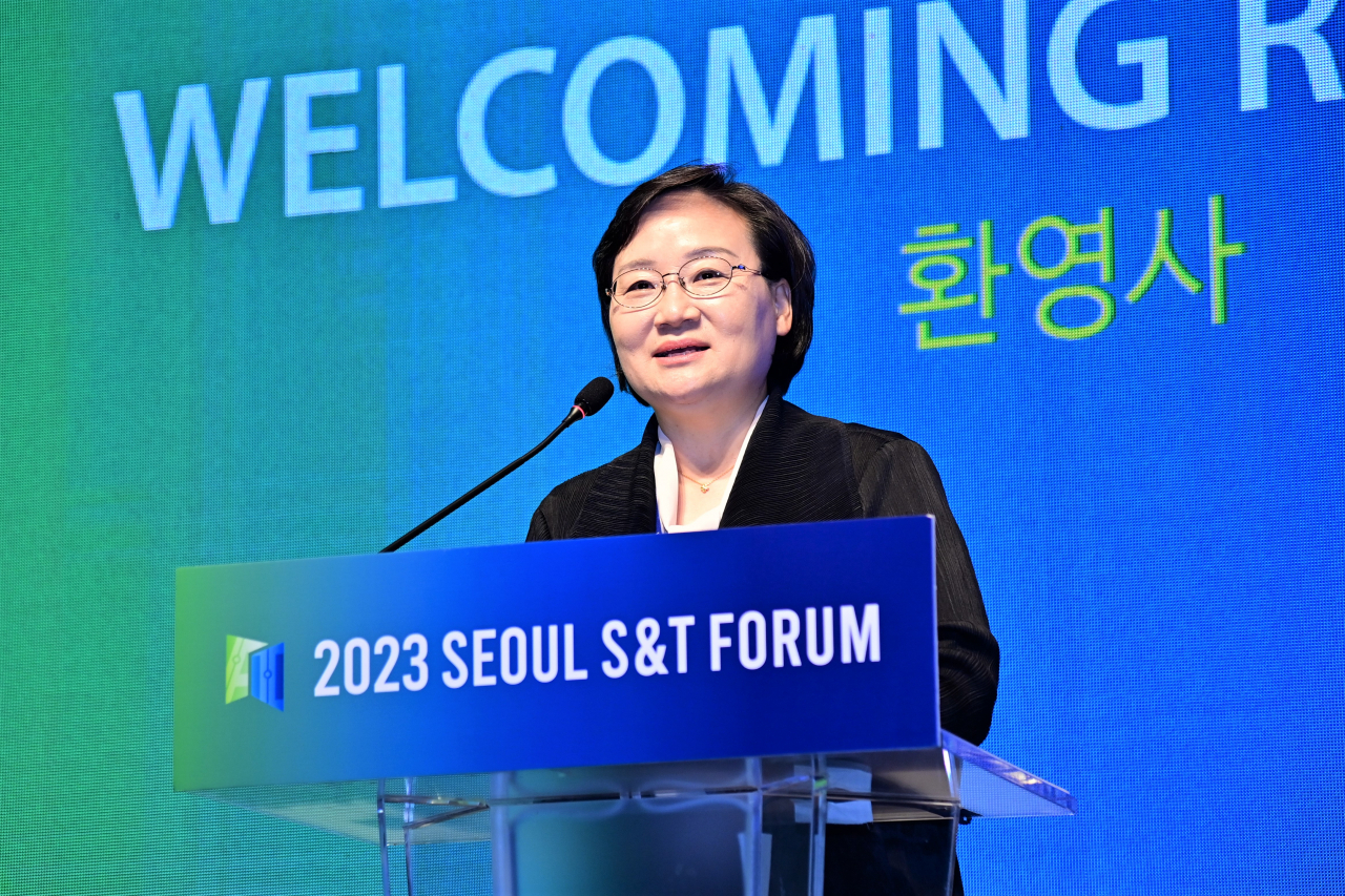 문미옥 STEPI 원장이 환영사를 전하고 있다.[KIST 제공]
