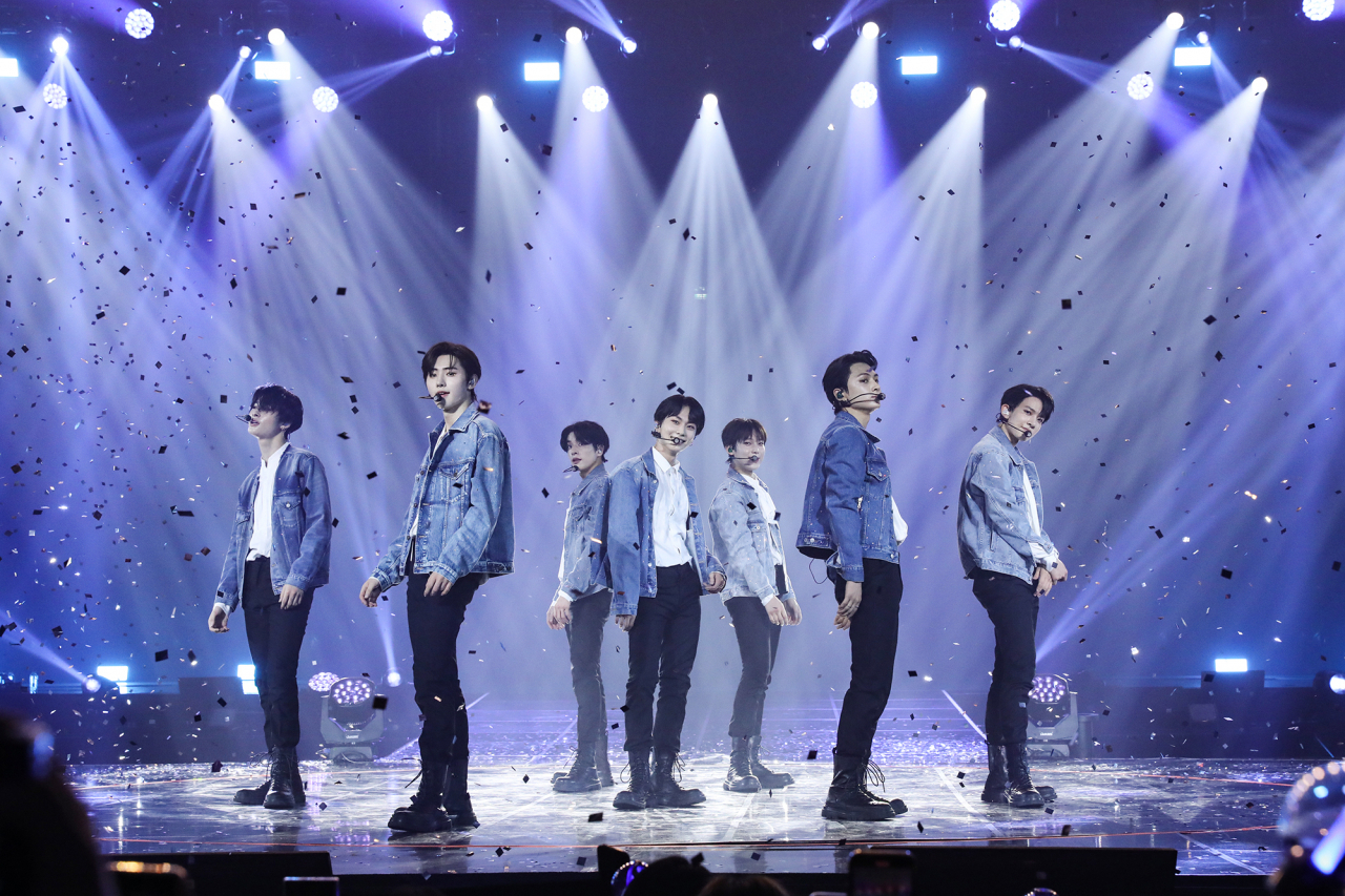 Boy band Enhypen performs during its first world tour, “Manifesto,” in Seoul in 2022. (Belift Lab)