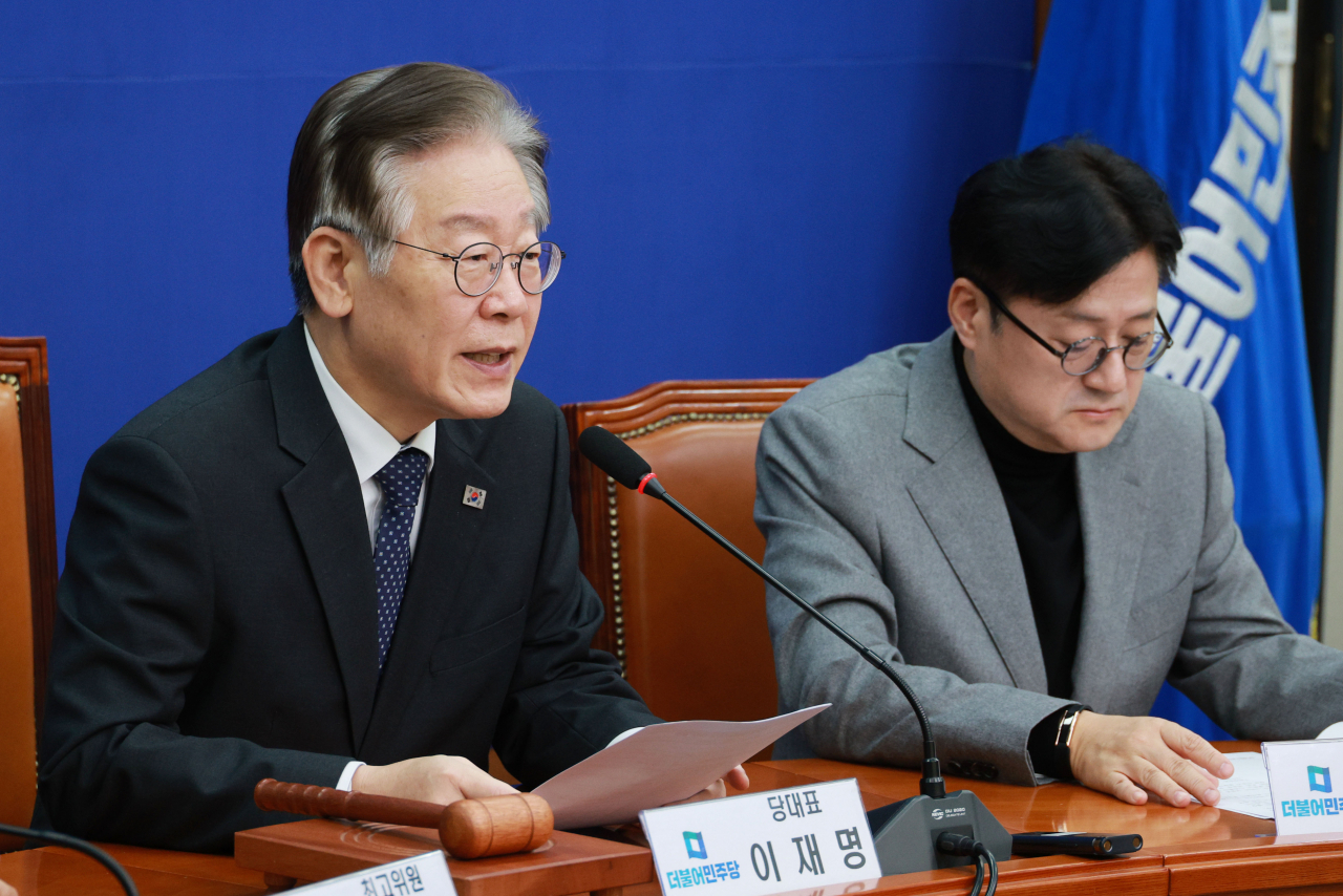 이재명 더불어민주당 대표가 8일 국회에서 열린 최고위원회의에서 발언하고 있다. [연합]