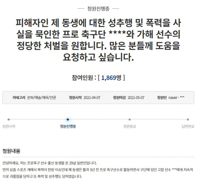 후배 때리고 ‘알몸 기합’…국민청원까지 올라온 전 K리거 최후