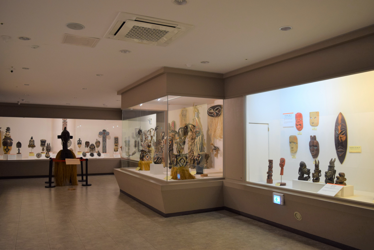A section dedicated to masks of African tribes, the South Pacific islands, Native Americans and Mexican culture at the Hahoe Mask Museum (Kim Hae-yeon/The Korea Herald)