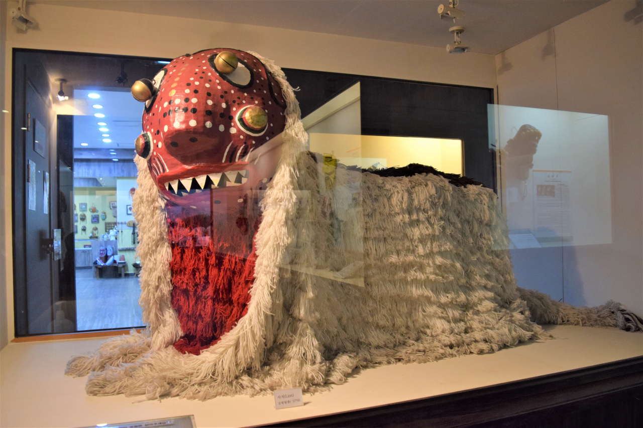 Lion mask of Gangnyeong talchum, which originated from the Hwanghae provinces in present-day North Korea (Kim Hae-yeon/The Korea Herald)