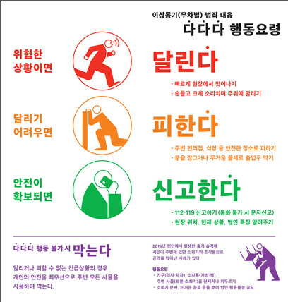 서울시 자치경찰위원회는 무차별 범죄 대응 행동요령을 서울 자치구와 경찰서를 통해 배포한다고 16일 밝혔다.[서울시 제공]