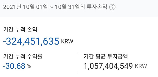 한 투자자가 온라인 투자게시판에 올린 2021년 10월 손실 인증.