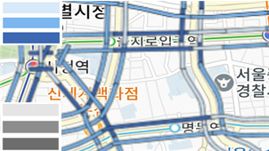 서울시는 시 대표 교통정보시스템인 ‘토피스(TOPIS)’가 색각이상자, 시각장애인 등을 위한 기능을 대폭 강화해 약자와 동행하는 교통정보 서비스 제공에 나선다고 20일 밝혔다. 사진은 색각이상자 전용 지도.[서울시 제공]