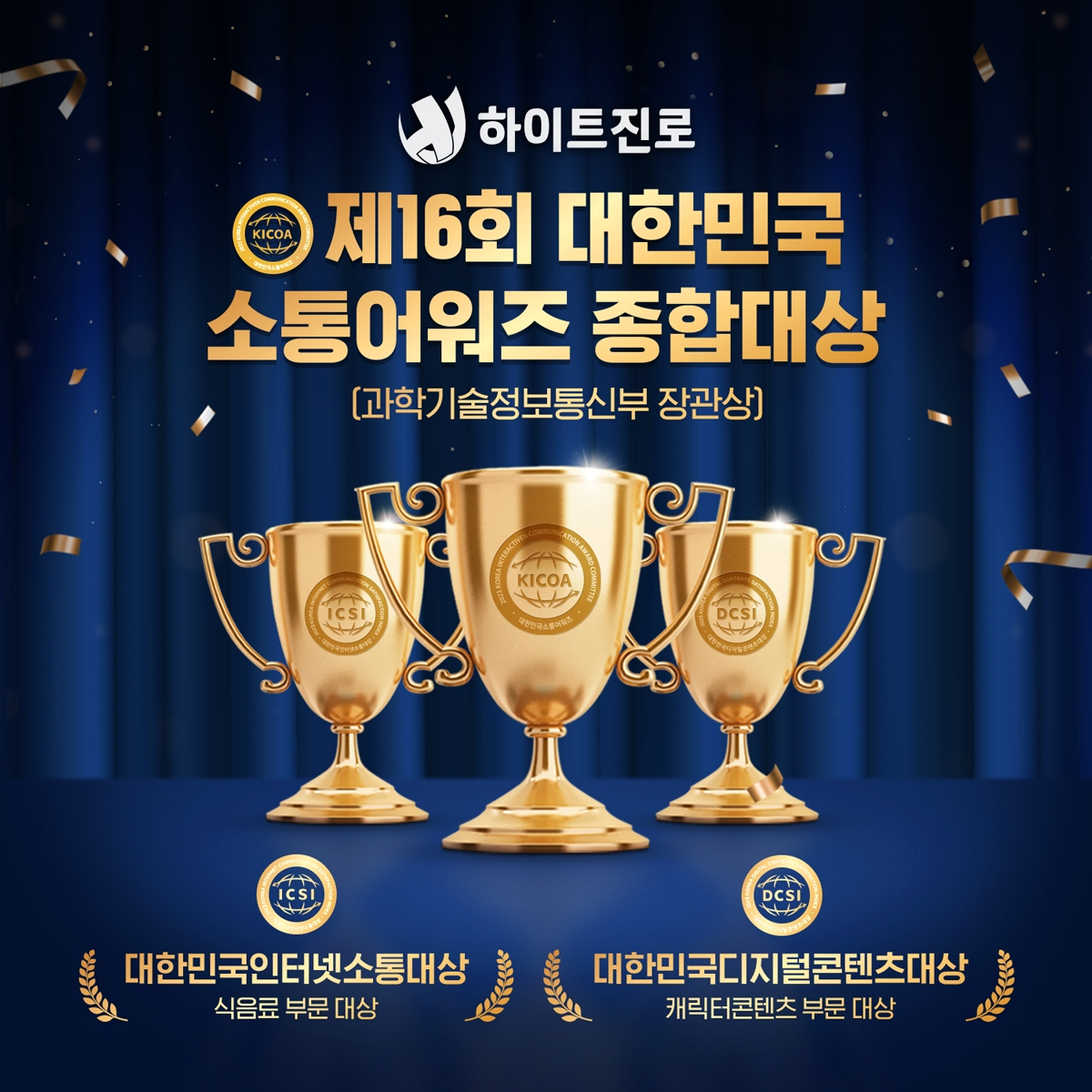 하이트진로가 11년 연속 대한민국소통어워즈 대상을 수상했다. [하이트진로 제공]