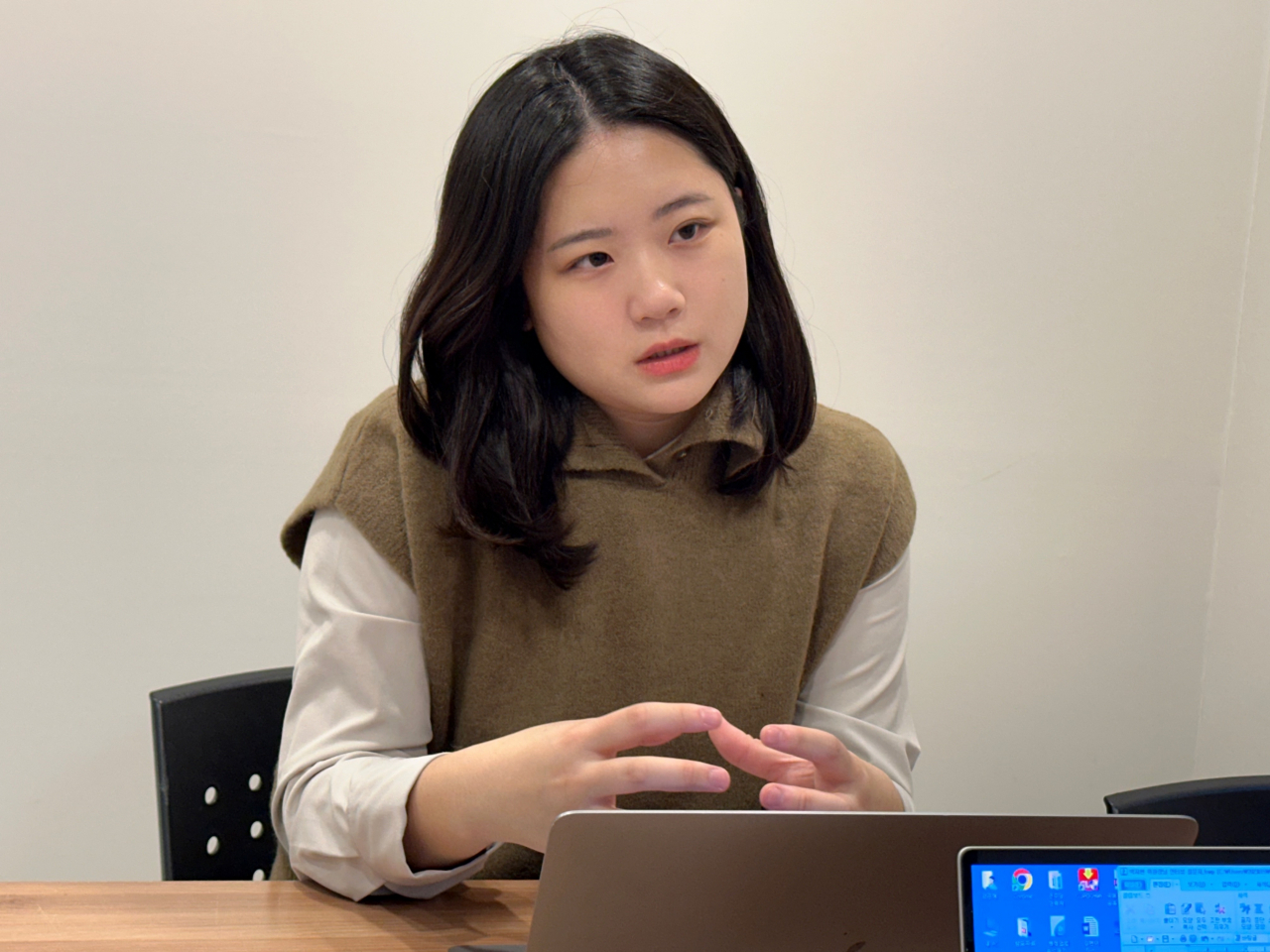 박지현 전 더불어민주당 공동 비상대책위원장이 23일 서울 신촌의 한 카페에서 헤럴드경제와 인터뷰하고 있다. 양근혁 기자