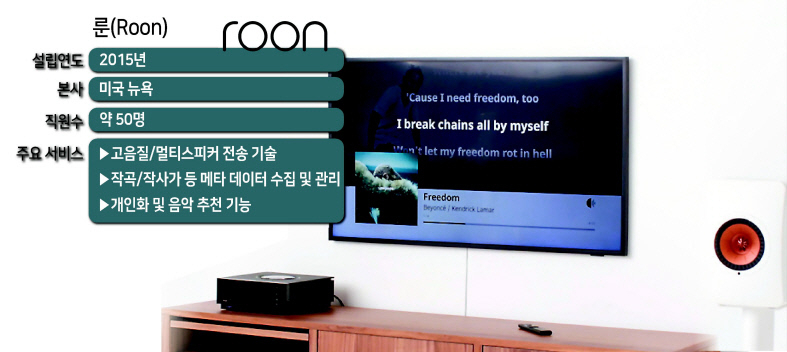 TV 스크린을 통해 룬(Roon)의 음악 스트리밍 서비스를 이용하는 모습 [룬 홈페이지]