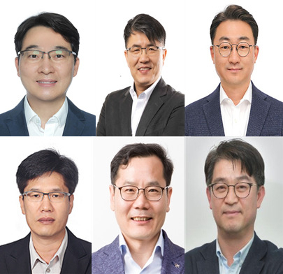 김윤재(윗줄 왼쪽부터), 김재경, 김헌준, 사욱환(아랫줄 왼쪽부터), 오정원, 조한제 삼성SDI 부사장. [삼성SDI 제공]