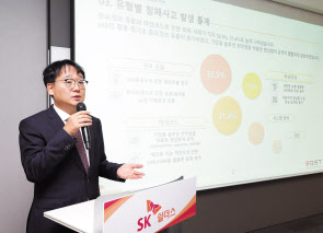 이재우 SK쉴더스 EQST사업그룹장이 5일 열린 미디어 세미나에서 ‘올해 주요 해킹 사고 사례’에 대해 발표하고 있다. [SK쉴더스 제공]