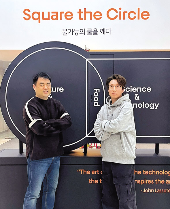 삼양애니 정우종(왼쪽) 공동대표와 김학준 CD가 헤럴드경제와 인터뷰에 앞서 포즈를 취하고 있다. 박병국 기자