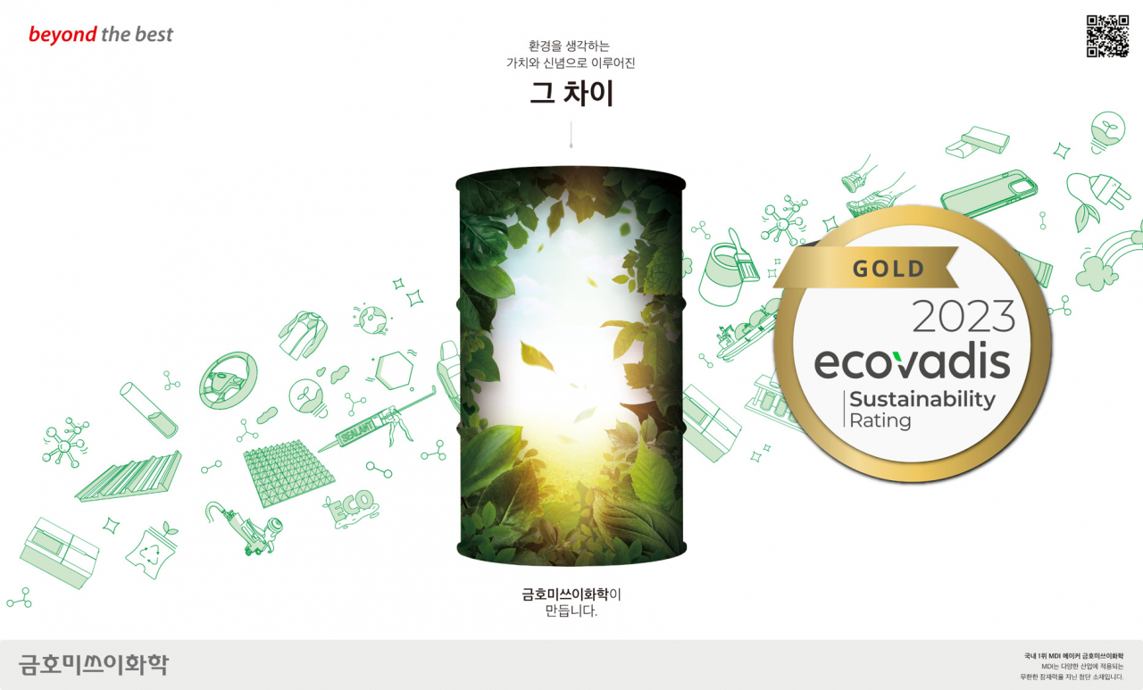 금호미쓰이화학이 에코바디스(EcoVadis)의 ESG 평가에서 ‘골드 등급’을 획득했다고 18일 밝혔다. [금호미쓰이화학 제공]