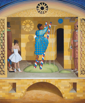 Christian Hidaka, Sc&egrave;ne dor&eacute;e, tempera on linen, 200&times;165 cm, 2023
