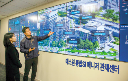 에스원 관계자가 통합관제센터에서 ‘통합 SI 매니저’를 시연하고 있다. [에스원 제공]