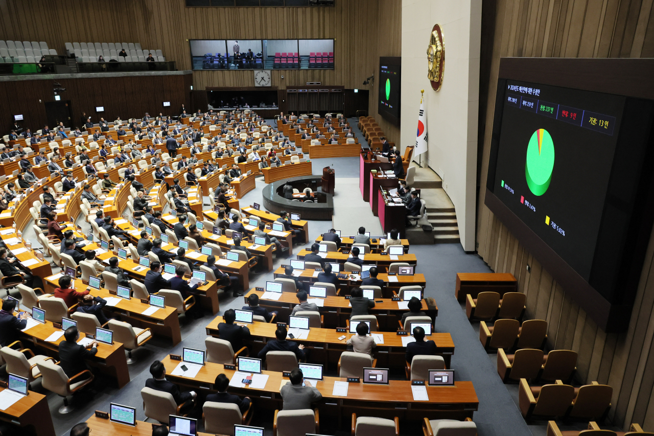 지난달 21일 국회 본회의에서 2024년도 예산안이 통과되고 있다. [연합]