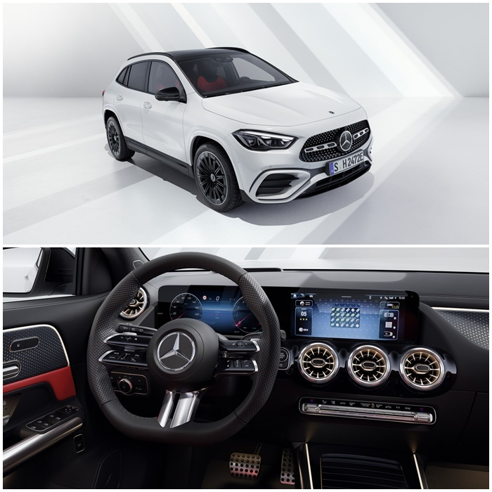 더 뉴 GLA 250 4MATIC 외관(위), 실내 디자인. [메르세데스-벤츠 코리아 제공]