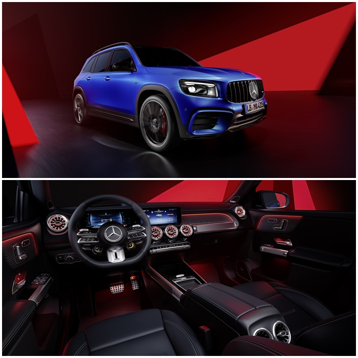 더 뉴 메르세데스-AMG GLB 35 4MATIC 외관(위), 실내 디자인. [메르세데스-벤츠 코리아 제공]