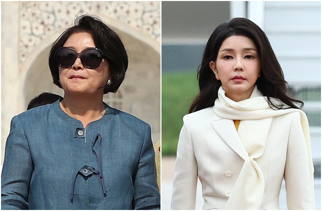 김정숙 여사(왼쪽)와 김건희 여사. [뉴시스]