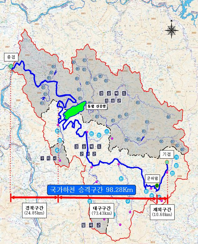 국가하천으로 승격 되는 '위천' 위치도.[군위군 제공]
