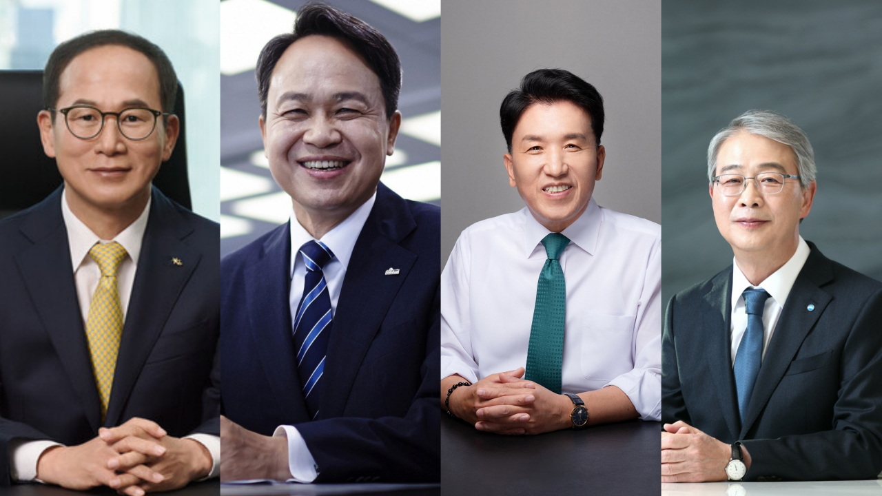 4대 금융그룹 회장. 왼쪽부터 양종희 KB금융그룹 회장, 진옥동 신한금융그룹 회장, 함영주 하나금융그룹 회장, 임종룡 우리금융그룹 회장.[각 사 제공]