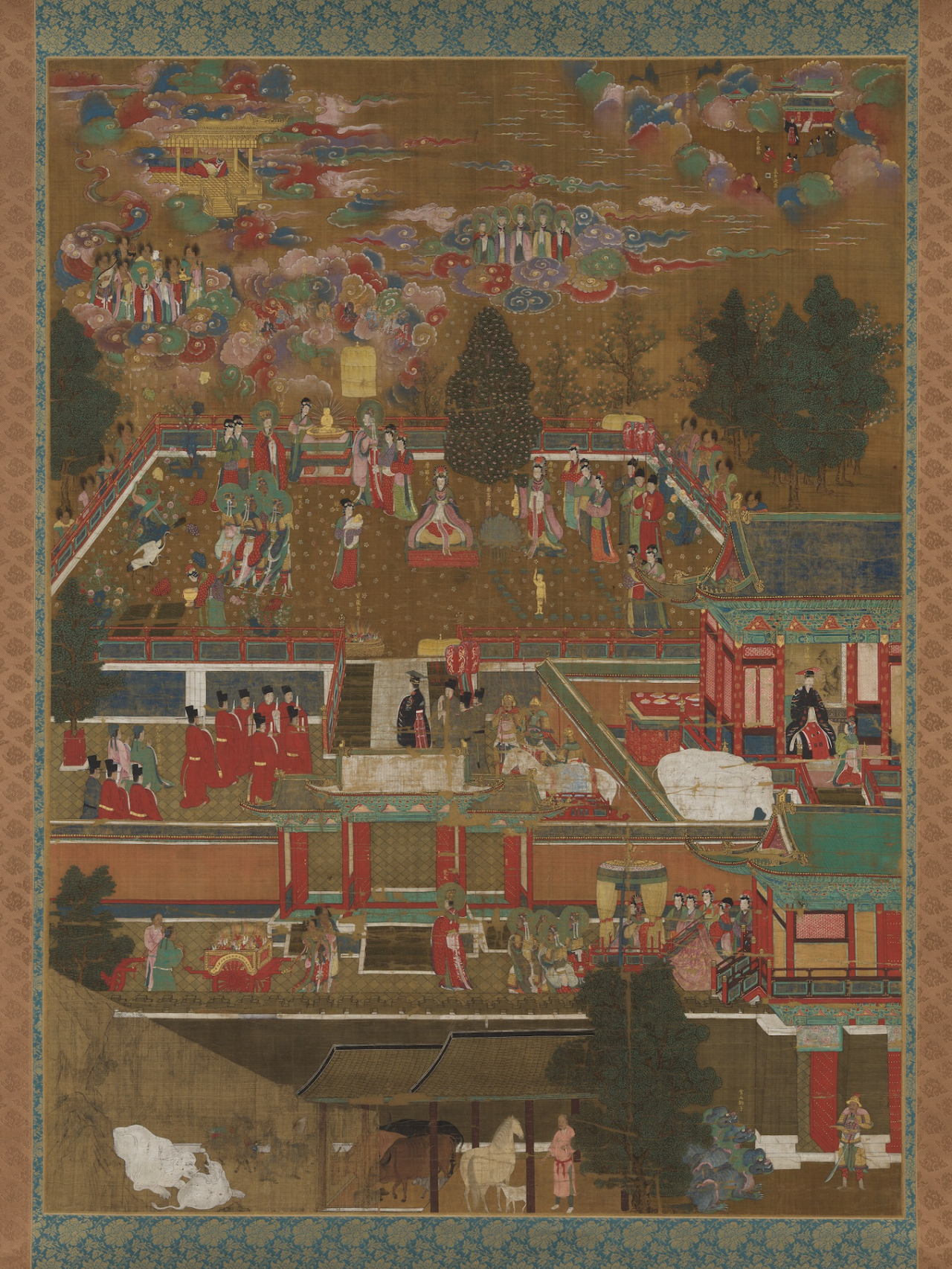 석가여래탄생도, 조선, 15세기 후반, 비단에 금니, 혼가쿠지本岳寺. [호암미술관 제공]
