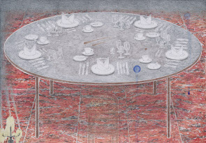 고니, 완벽한 저녁식사, 종이에 수채, 색연필, 연필, 30&times;43.3cm, 2023