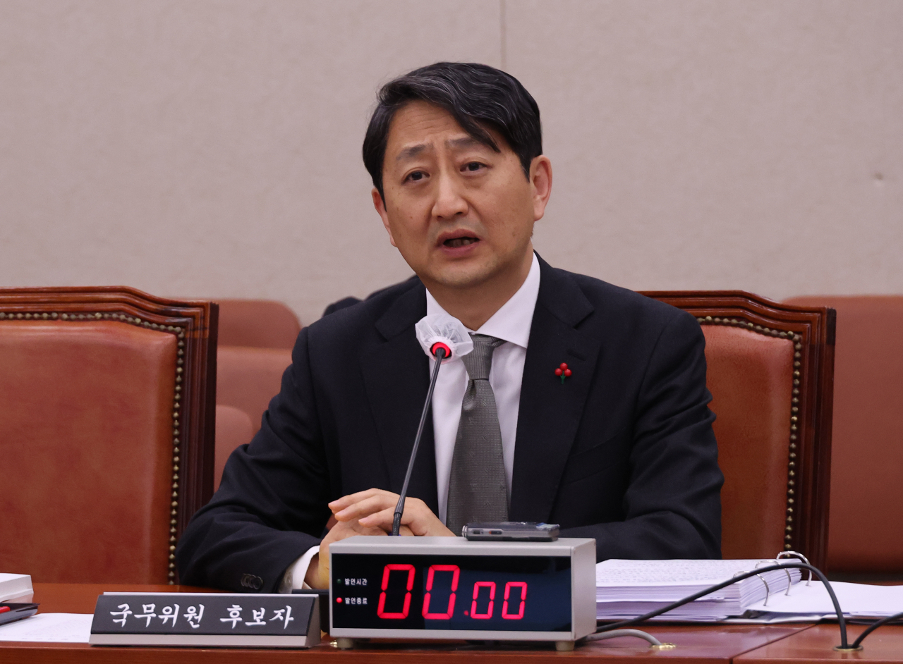 안덕근 산업통상자원부 장관 후보자 3일 국회에서 열린 인사청문회에서 답변하고 있다. [연합]