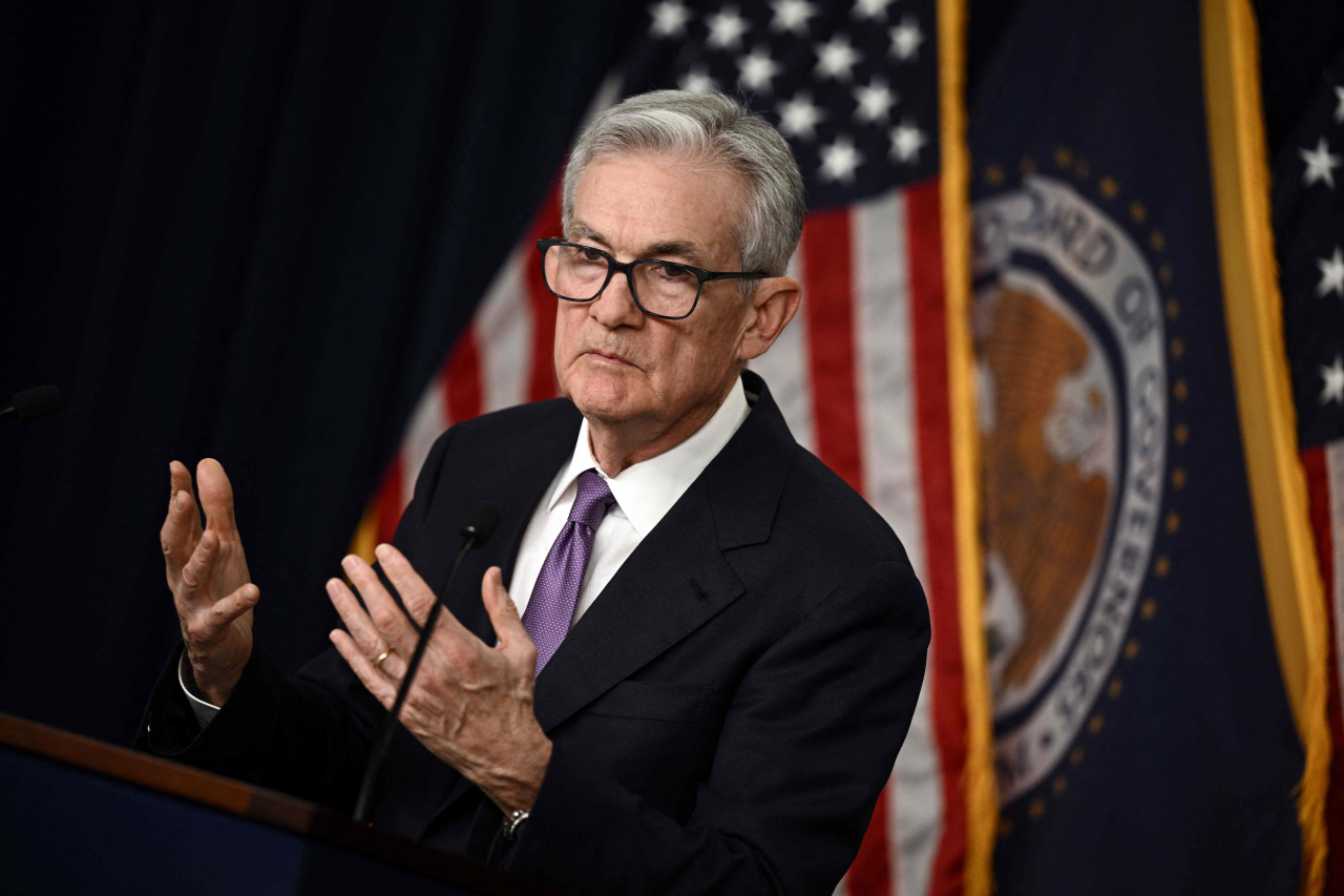 제롬 파월 미 연방준비제도 의장이 지난 13일(현지시간) 연방공개시장위원회(FOMC) 정례회의 이후 기자회견을 하고 있다. [AFP]