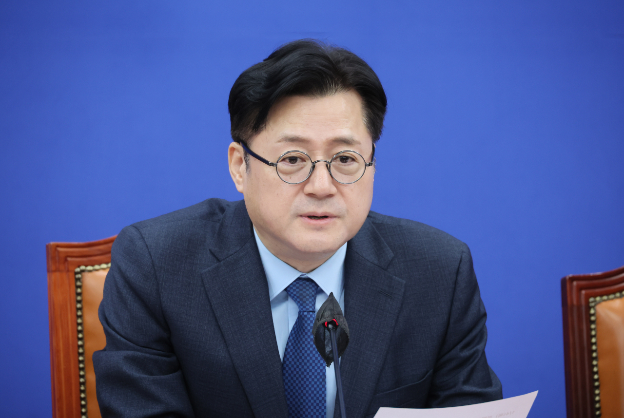 더불어민주당 홍익표 원내대표가 4일 오전 국회에서 열린 정책조정회의에서 발언하고 있다. [연합뉴스]