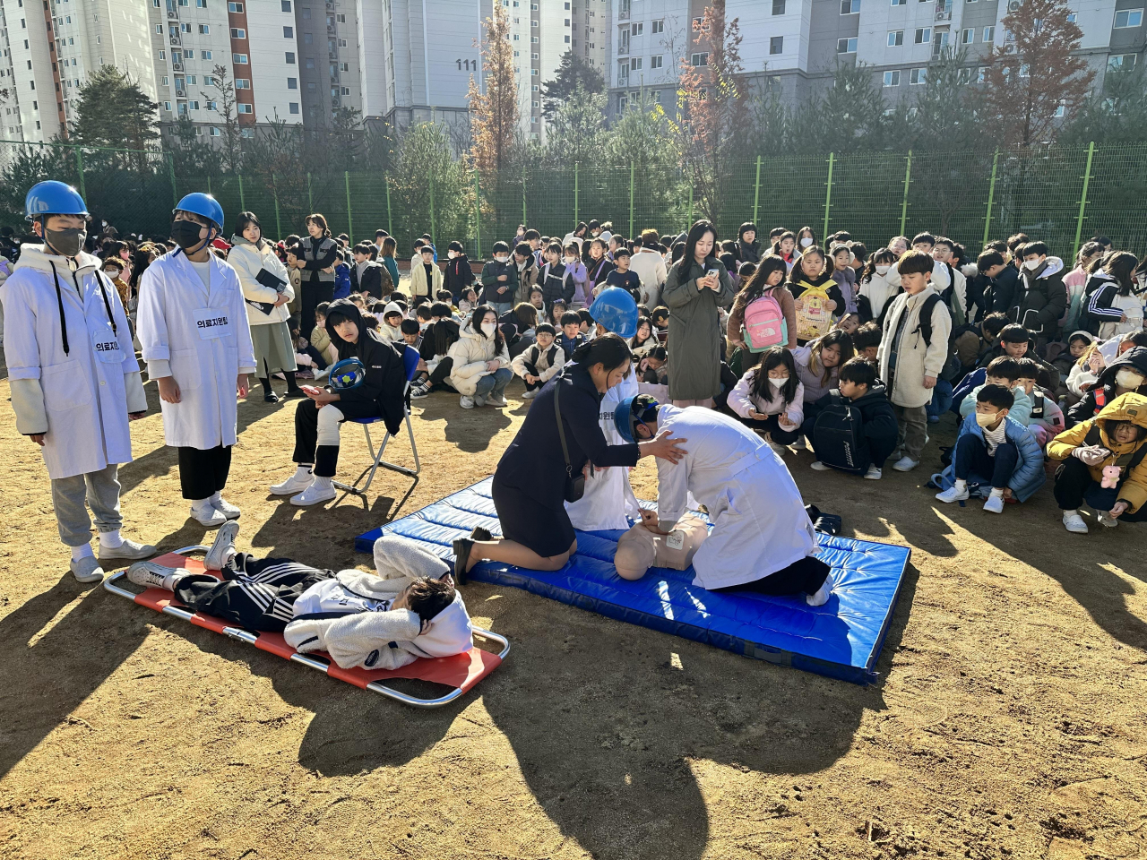 구미신당초등학교 학생 재난안전훈련 장면.[경북교육청 제공]