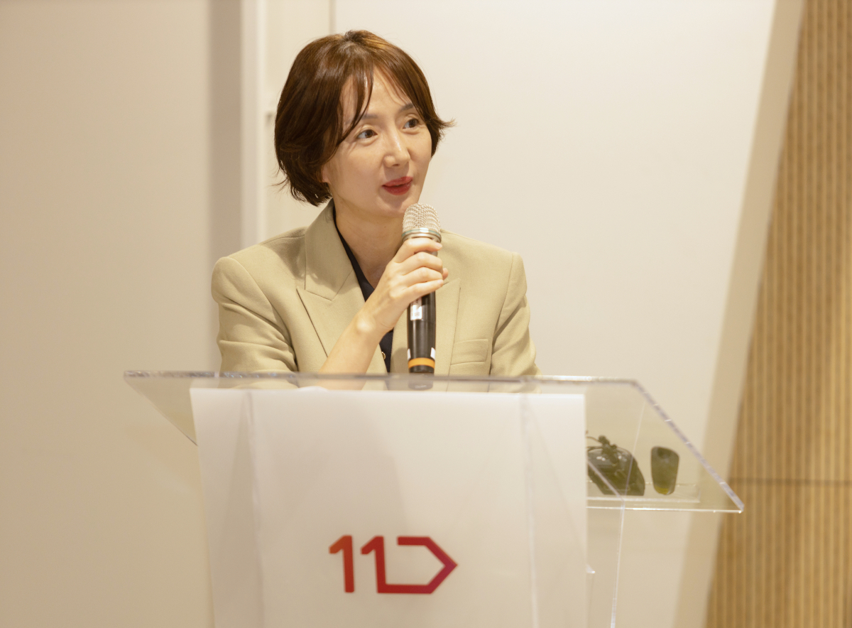안정은 11번가 사장이 11일 서울시 중구 서울스퀘어에서 진행된 타운홀 미팅에서 말하고 있다. [11번가 제공]