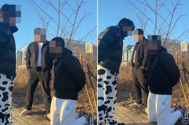 크리에이터 A씨가 경비원을 폭행한 10대로 추정되는 학생을 붙잡아 훈계하는 영상을 자신의 인스타그램에 공개했다. [인스타그램]