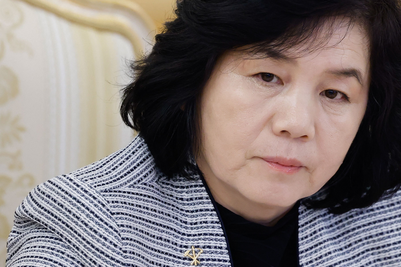North Korean Foreign Minister Choe Son Hui meets with her Russian counterpart Sergei Lavrov (not pictured) in Moscow on Tuesday (Pool photo via AFP)