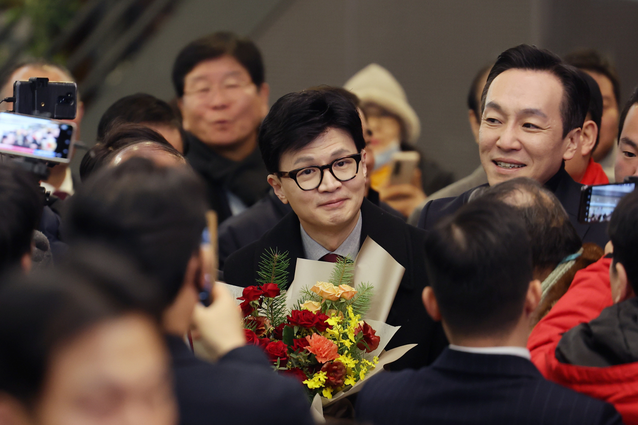 한동훈 국민의힘 비상대책위원장이 17일 오전 서울 마포구 케이터틀에서 열린 서울시당 신년인사회에 참석하고 있다. [연합]