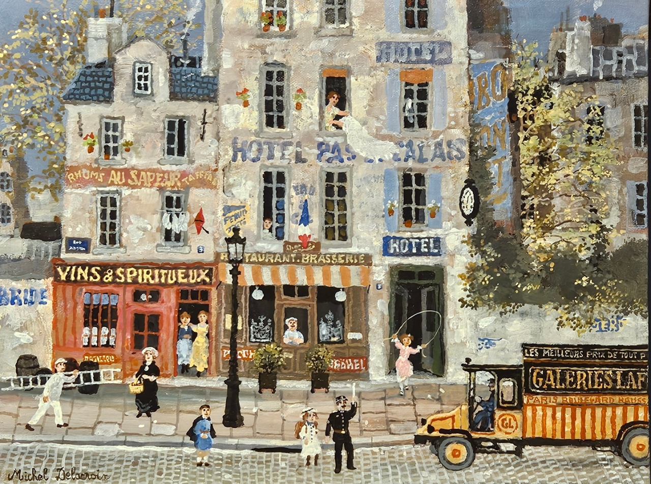 "Galeries Laf" by Michel Delacroix is on display at the exhibition, "Michel Delacroix, La belle epoque de Paris," at Seoul Arts Center. (Park Yuna/The Korea Herald)