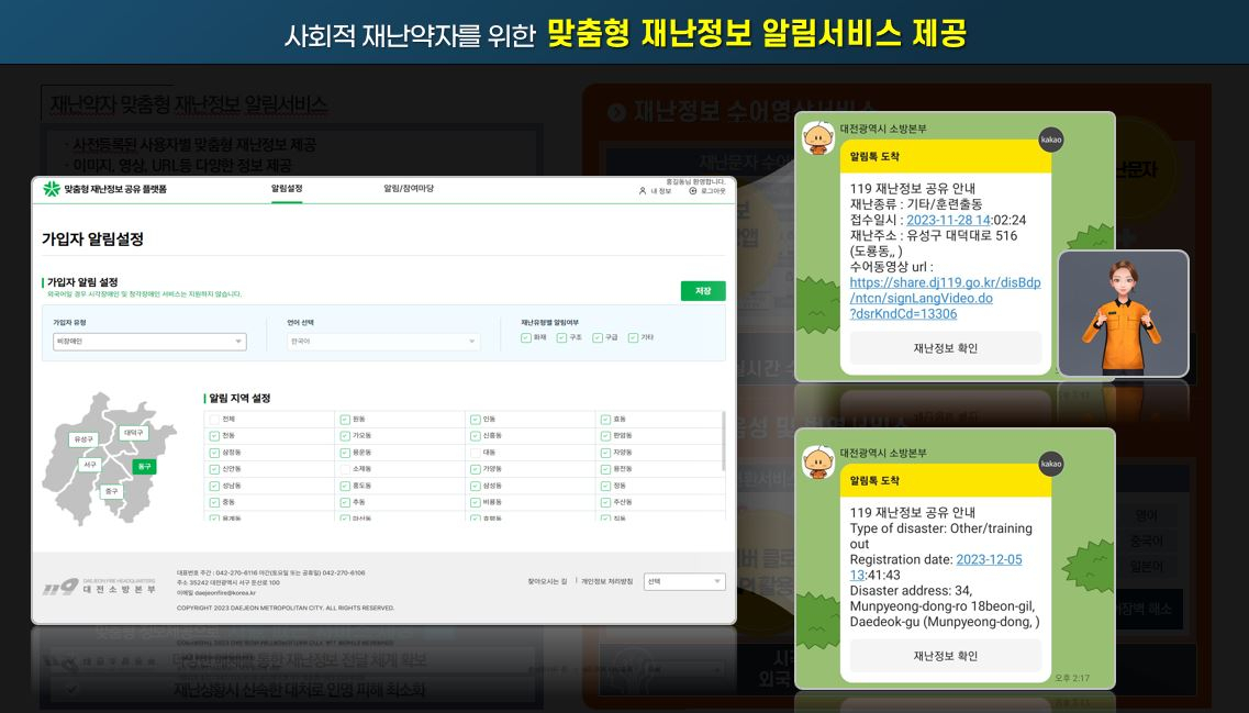 대전시, ‘실시간 도시 빅데이터 융합 119 재난대응 플랫폼’시스템 개발로 맞춤형 재난정보 알림서비스 제공.