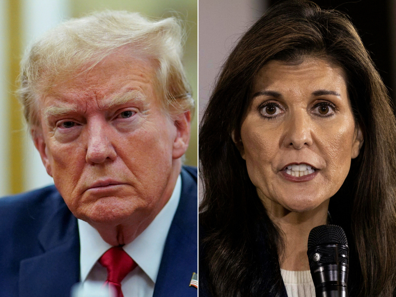 This photo shows former US President Donald Trump (left) and former South Carolina Gov. Nikki Haley. (AFP-Yonhap)