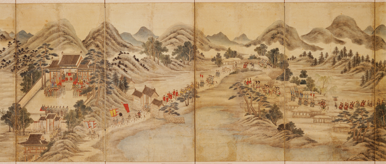 동래부사접왜사도[국립중앙박물관]. 임진왜란 이후 일본 사절단 일행을 그린 작품.